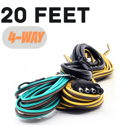 20FT 4-Way Trailer Wiring Harness, Jacketed 18AWG Cable, 4-Pin Flat Color-Coded Copper Extension, Trailer-Side for Utility & Boat Trailers
