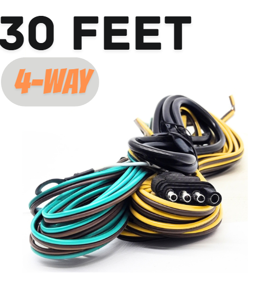4 Way Trailer Wiring Harness 30FT with Jacketed Cable, 18AWG 4 Pin Flat Trailer Extension Connector Trailer Wiring Color-Coded Pure Copper, Trailer-Side 4 Pin Trailer Wire for Utility Boat