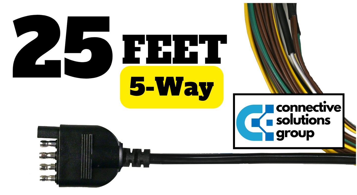 5 Way Trailer Wiring Harness 25FT with Jacketed Cable, 18AWG 5 Pin Flat Trailer Extension Connector Trailer Wiring Color-Coded Pure Copper, Trailer-Side 5 Pin Trailer Wire for Utility Boat