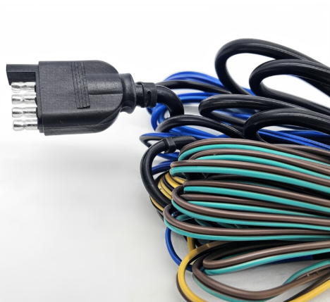 25FT 5-Way Trailer Wiring Harness, Jacketed 18AWG Cable, 5-Pin Flat Color-Coded Copper Extension, Trailer-Side for Utility & Boat Trailers