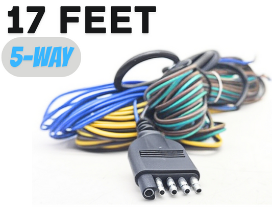 17FT 5-Way Trailer Wiring Harness, Jacketed 18AWG Cable, 5-Pin Flat Color-Coded Copper Extension, Trailer-Side for Utility & Boat Trailers