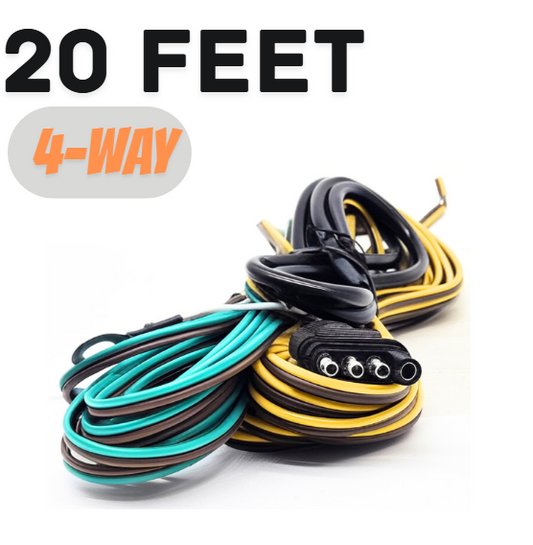 20FT 4-Way Trailer Wiring Harness, Jacketed 18AWG Cable, 4-Pin Flat Color-Coded Copper Extension, Trailer-Side for Utility & Boat Trailers