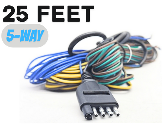 25FT 5-Way Trailer Wiring Harness, Jacketed 18AWG Cable, 5-Pin Flat Color-Coded Copper Extension, Trailer-Side for Utility & Boat Trailers