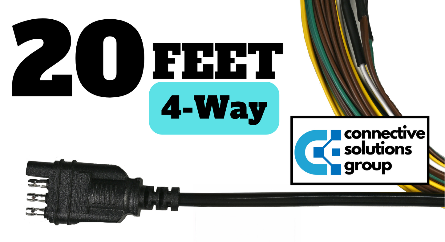 4 Way Trailer Wiring Harness 20FT with Jacketed Cable, 18AWG 4 Pin Flat Trailer Extension Connector Trailer Wiring Color-Coded Pure Copper, Trailer-Side 4 Pin Trailer Wire for Utility Boat