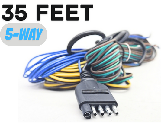35FT 5-Way Trailer Wiring Harness, Jacketed 18AWG Cable, 5-Pin Flat Color-Coded Copper Extension, Trailer-Side for Utility & Boat Trailers