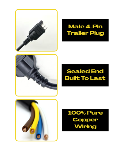 30FT 4-Way Trailer Wiring Harness, Jacketed 18AWG Cable, 4-Pin Flat Color-Coded Copper Extension, Trailer-Side for Utility & Boat Trailers